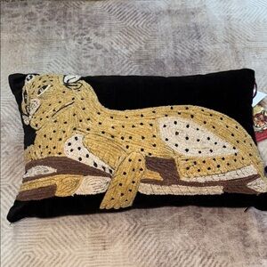 Black and Gold Cheetah Embroidered Pillow